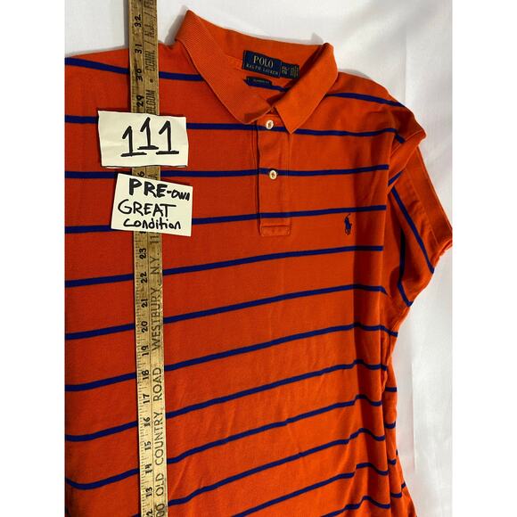 Vintage Striped Polo Shirt – Orange / Blue , Size 2XL Big Fit with Blue Logo - Picture 4 of 8